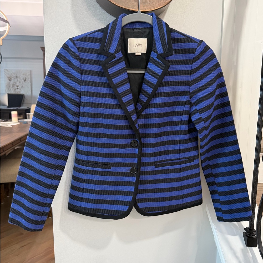 LOFT Women's Striped Blazer in Blue and Black